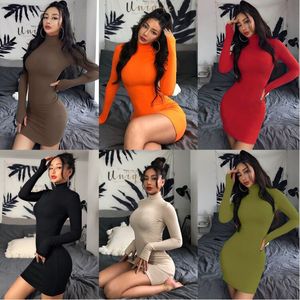 Solid color long sleeve high collar dress autumn new bottoming skirt European and American women’s wear