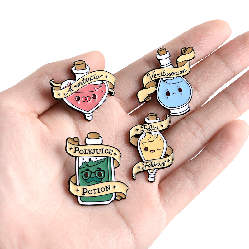 Cute Cartoon Magic Drop Oil Brooch Heart-shaped Bottle Bag Badge display picture 2