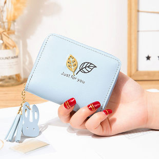 Wallet with zipper, chain, short small small bag, Korean style, simple and elegant design, (Physicals)