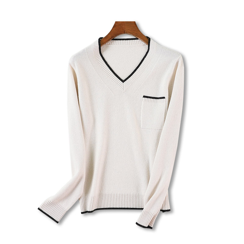 濮院廠家2019新款秋冬季節毛衣女100純羊毛衫短款套頭V領純色毛衣