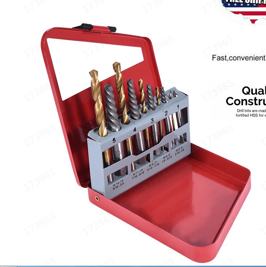 10pc件套螺丝取出器组套 铁盒 英制 右旋 镀钛钻头