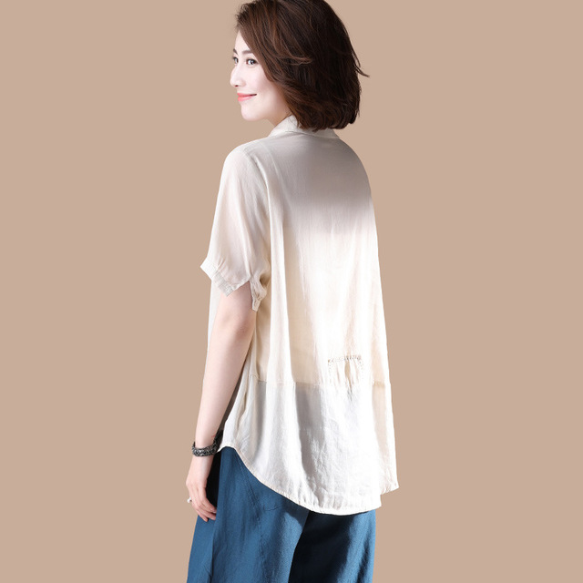 Cotton linen shirt large size front short back and long jacket