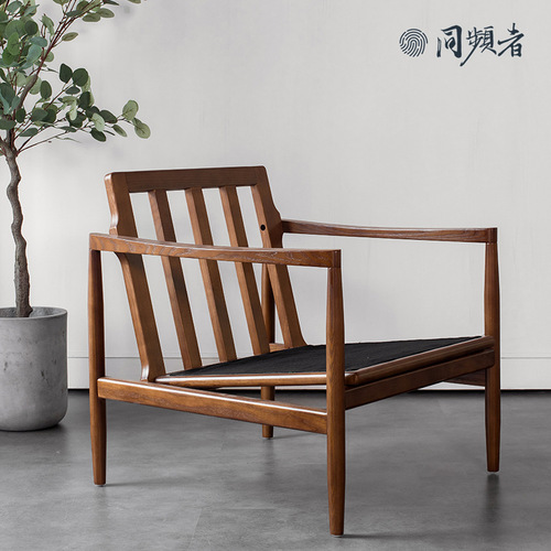 Nordic solid wood casual single sofa chair Ash wood recliner leather down, whole body polished