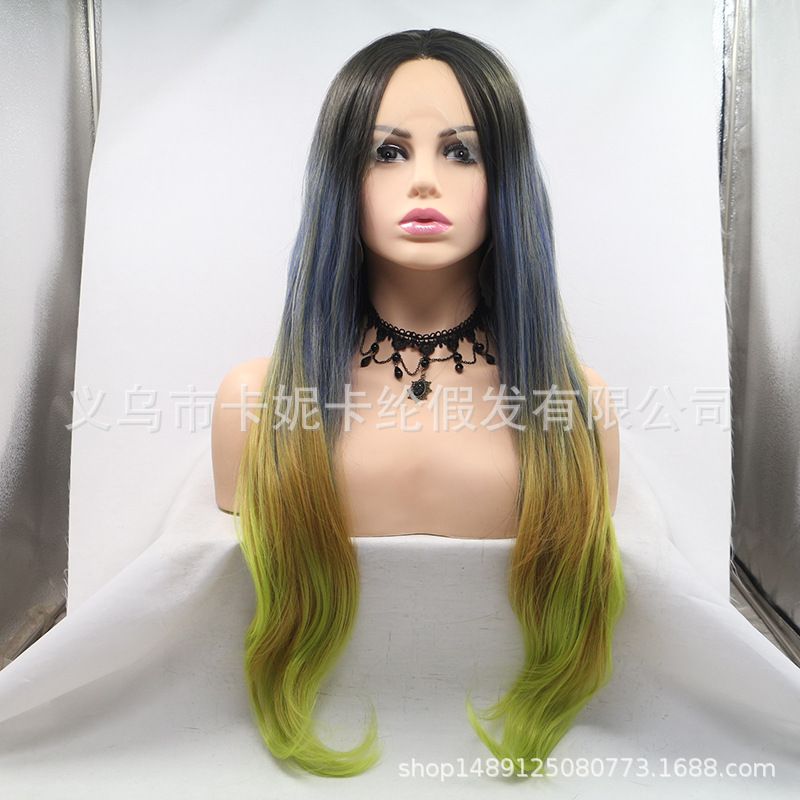 Peluca de pelo largo y rizado multicolor de encaje