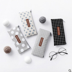 Korean-style unisex student exam pencil bag with grid polka dot stationery bag, fresh and creative large capacity pencil case