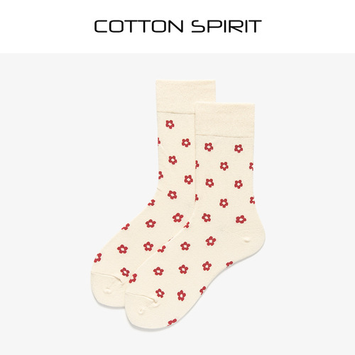 Cotton Spirit Korean Hyuna style socks small flower women's socks ins small red flower mid-calf socks cotton socks