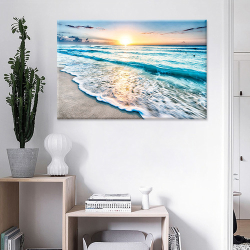 Nordic modern minimalist seaside sunrise sunshine beach sea scenery living room decorative painting hanging frameless painting core