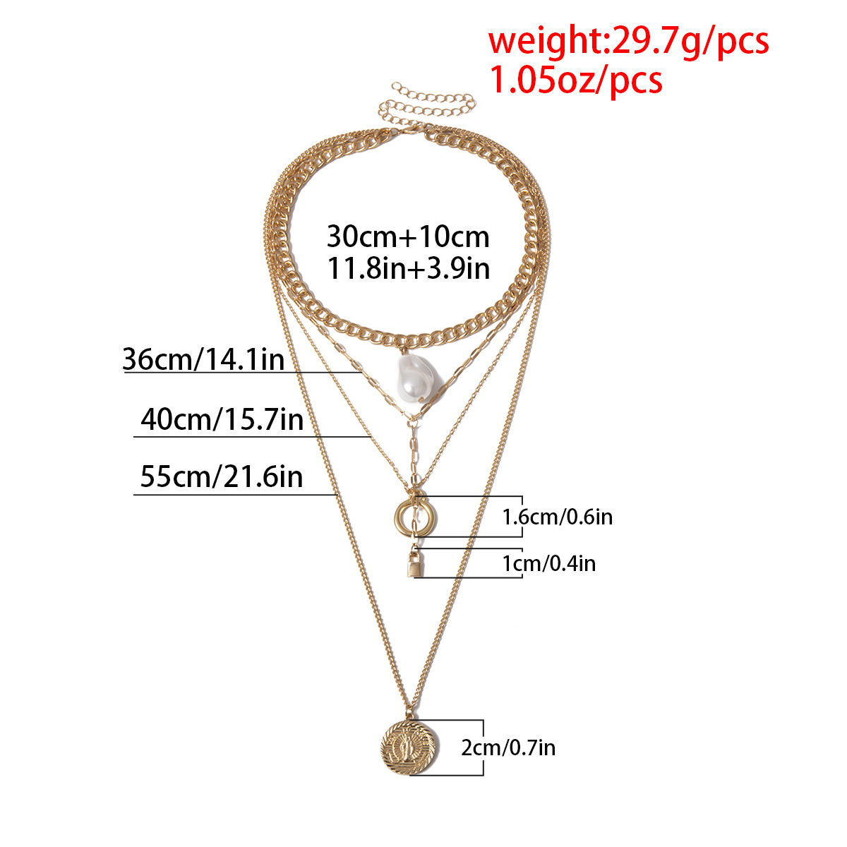 Ring Embossed Personality Stacked Multi-layer Lock-shaped Imitation Pearl Necklace display picture 4