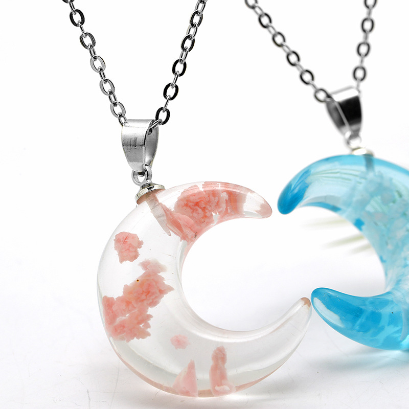 New Moon Crescent Sky White Cloud Resin Pendant Luminous Blue Sky Cloud Necklace Accessories display picture 4