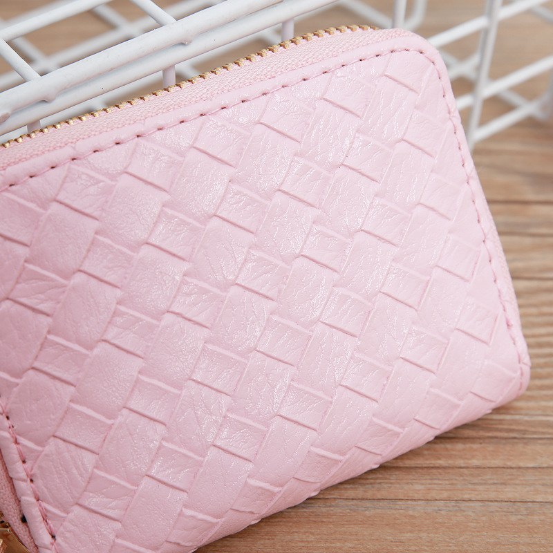 48g Weight Zipper Closure Type Pu Leather Material Solid Color Pattern Unisex Gender Grey, Rose Red, Purple, Blue, Gold, Silver, Black Color Nihaojewelry Wholesale Accessories Korean Woven Pattern Multi-position Card Bag 7