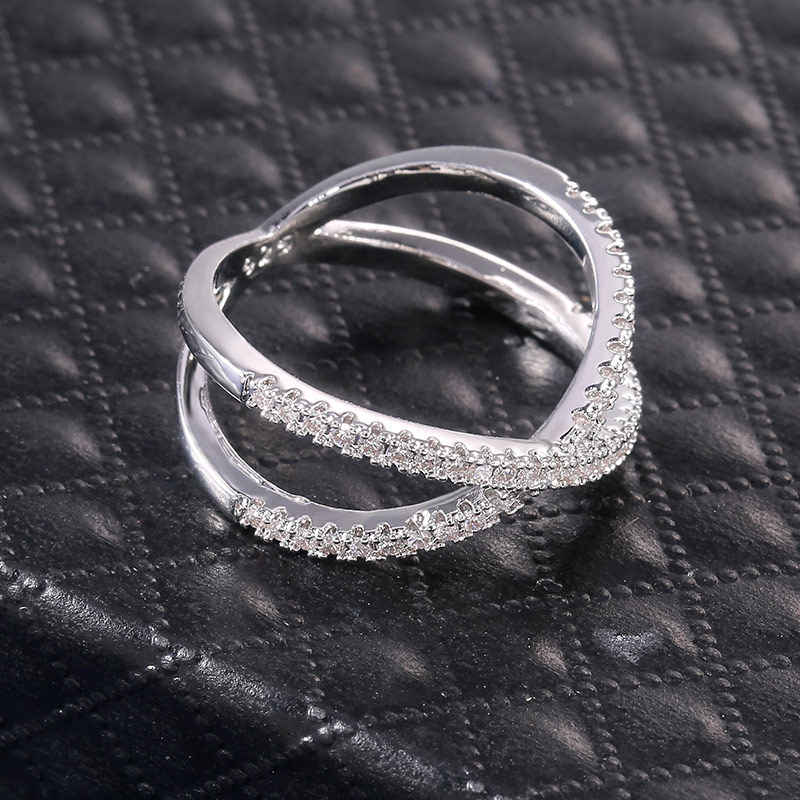 new simple crisscross zirconium diamond copper fashion ring
