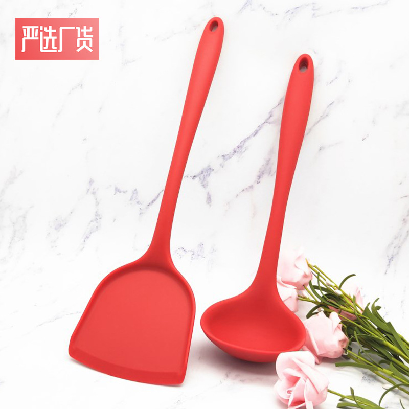 硅胶中式铲长柄汤勺食品级家用不粘锅炒菜铲勺两件套装硅胶铲勺子