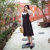 2019 Early autumn new pattern Large Dress mm Retro Waist Little black dress Contrast color sleeves Autumn The dress