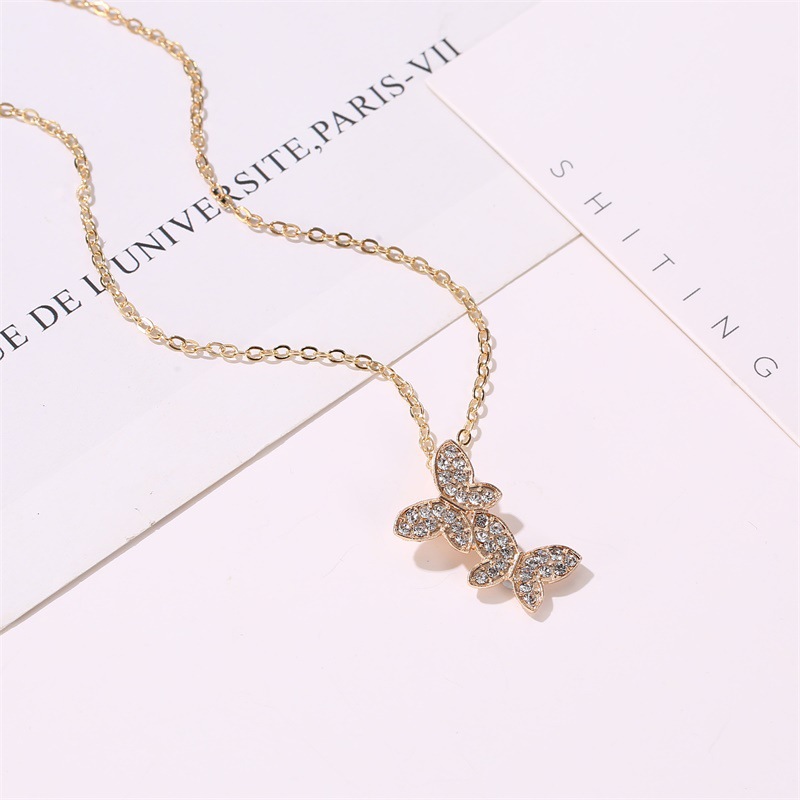 Korean new jewelry full diamond butterfly necklace female simple clavicle chain jewelry wholesale