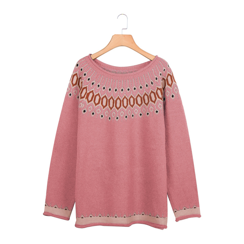 new casual solid color printed knit sweater NSLK11392