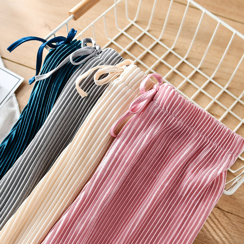 Women's Children's Loose Casual Pleated Wide Leg Pants Chiffon Long Pants Silk Ice Silk Nine-Foot Pants  New