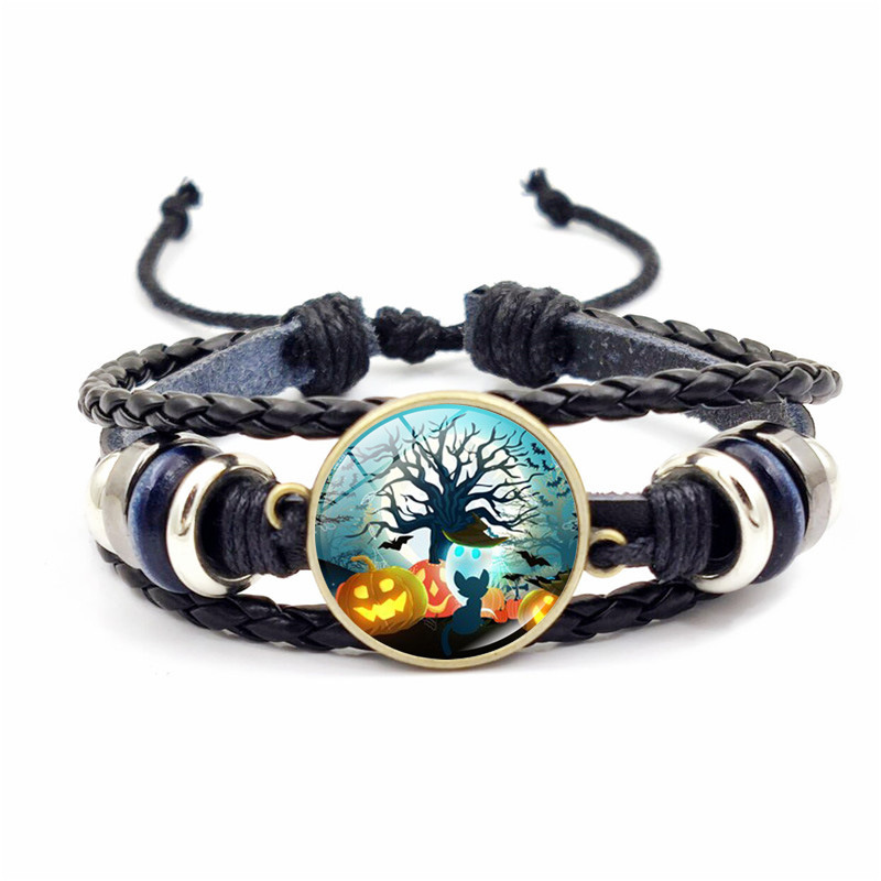 Vintage Bronze Halloween Braided Bracelet With Time Gems Design_voghion.com
