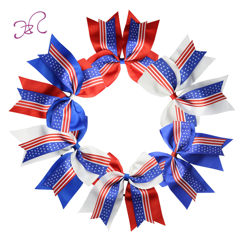 Amazon American flag 8 inch dovetail bow hair ring independence day National Day hair accessories double stitching dovetail ribbon