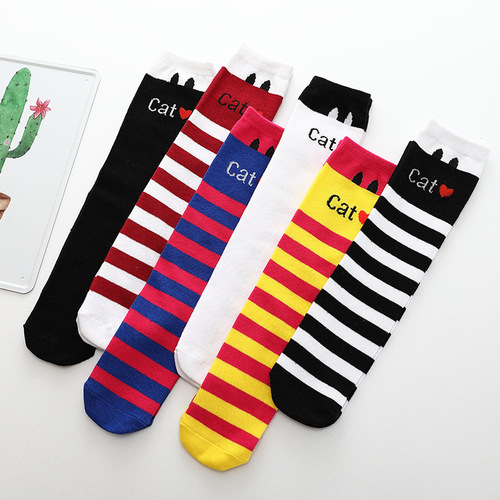 Children's socks, pure cotton girls' mid-calf socks, cute 3D cartoon long socks, spring and autumn Japanese style high socks over the knee 