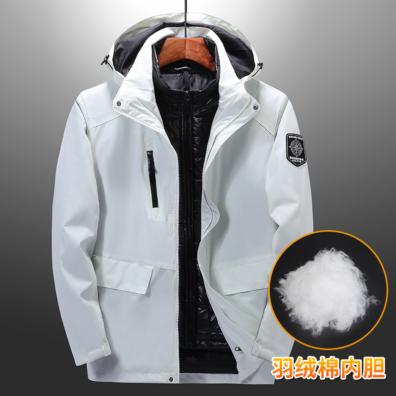 跨境供货三合一两件套情侣户外冲锋衣大码可拆卸羽绒棉内胆登山服|ms