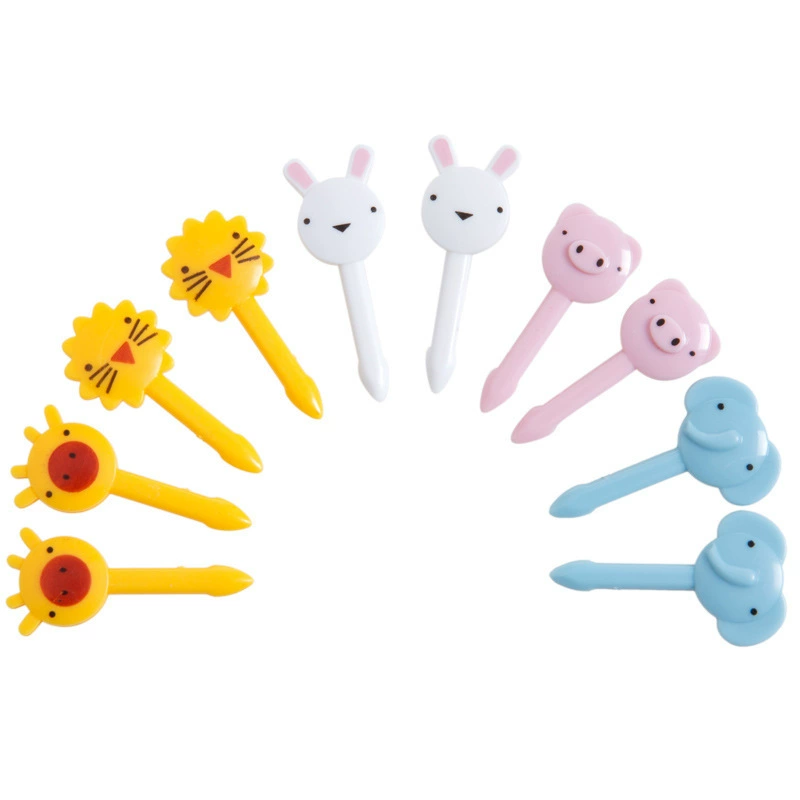 Cartoon plastic fruit fork, wholesale, 10 packs