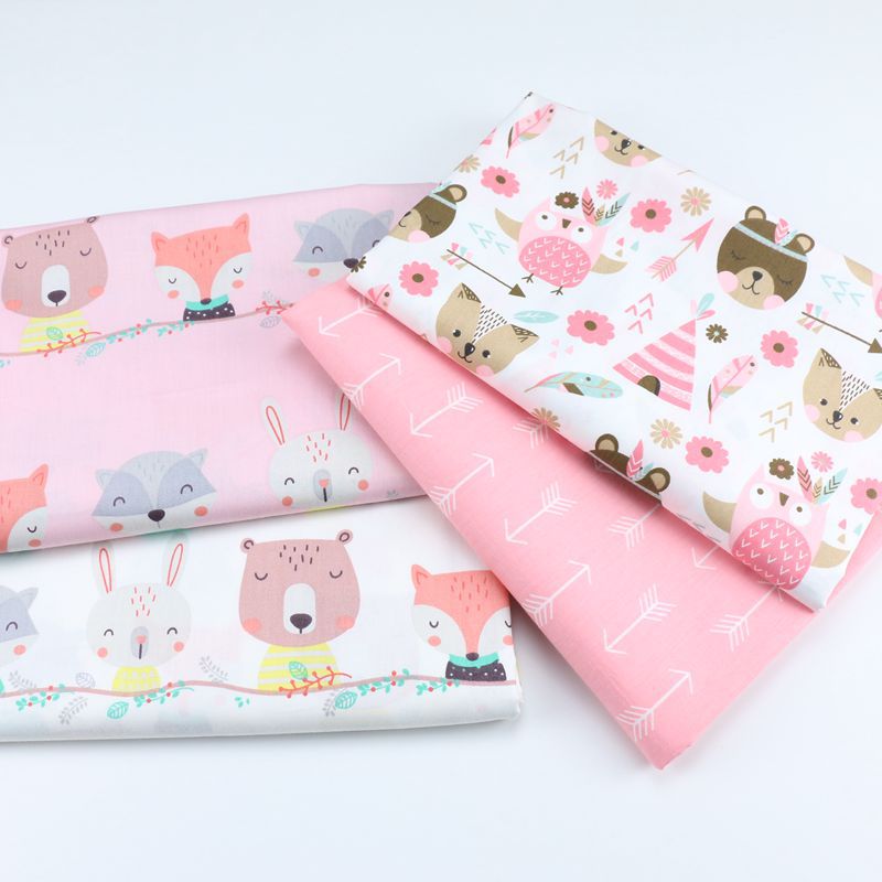卡通箭头小熊猫头鹰印花布 幼儿园纯棉床品宝宝床单被罩全棉布料