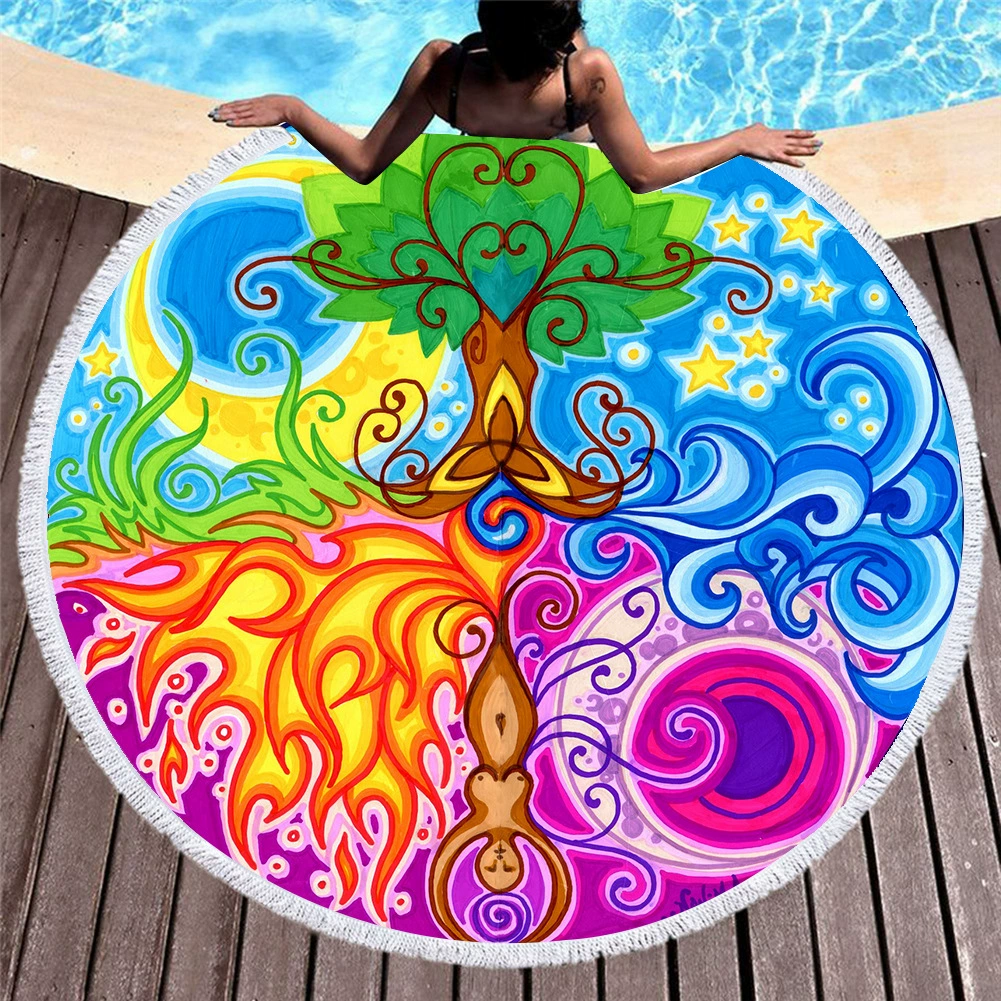 Вышитая Мандала пляжа Тассел Микрофибер пляжного полотенца плода печатания цифров круглая покрашенная циновкой