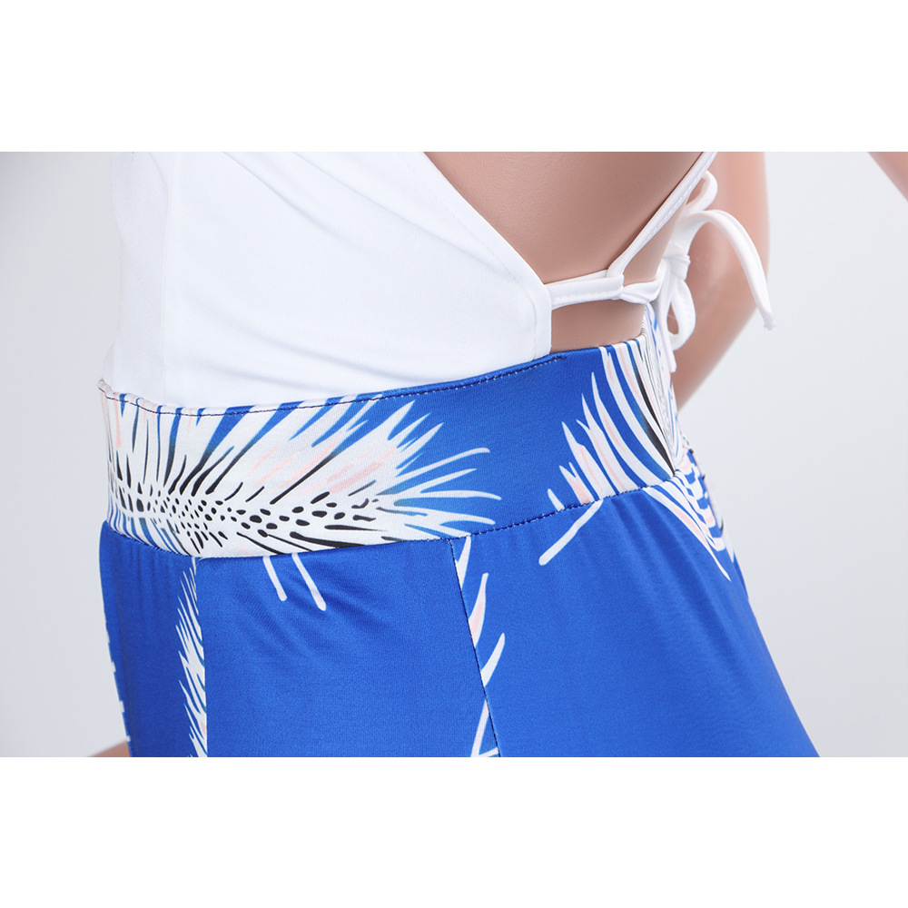 Boutique Sling Backless Slit Leaf Printed Jumpsuit