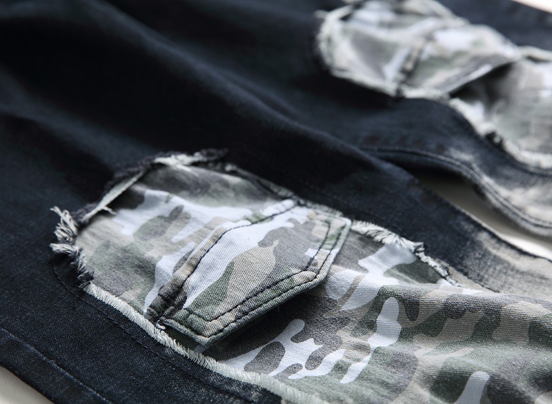 Men's Clothing Retro Denim Jeans For Men Distressed Color Blocking Stretch American Style Supply_viptrois.com