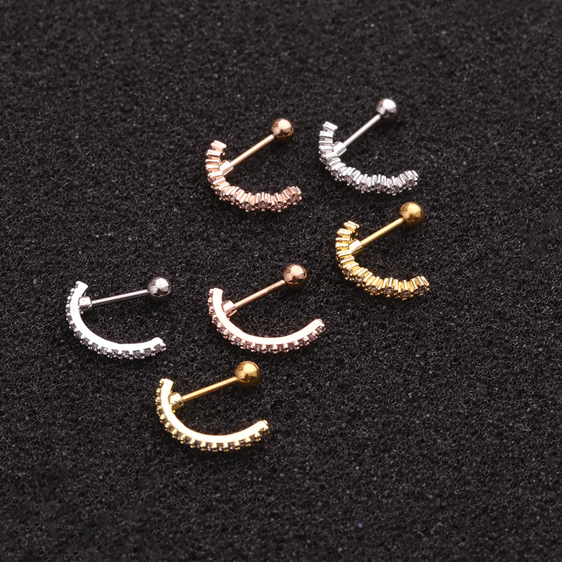 Ear Cartilage Rings & Studs Fashion Geometric 316 Stainless Steel  Copper Inlay Zircon display picture 2