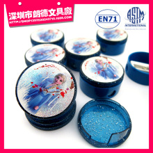 几何型手动圆形塑料卷笔刀 带闪粉PS环保削笔器 贴四色贴纸可带盖