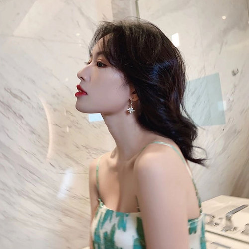 Korean version S925 silver needle asymmetric star crescent moon earrings internet celebrity slimming goddess style earrings sparkling earrings wholesale