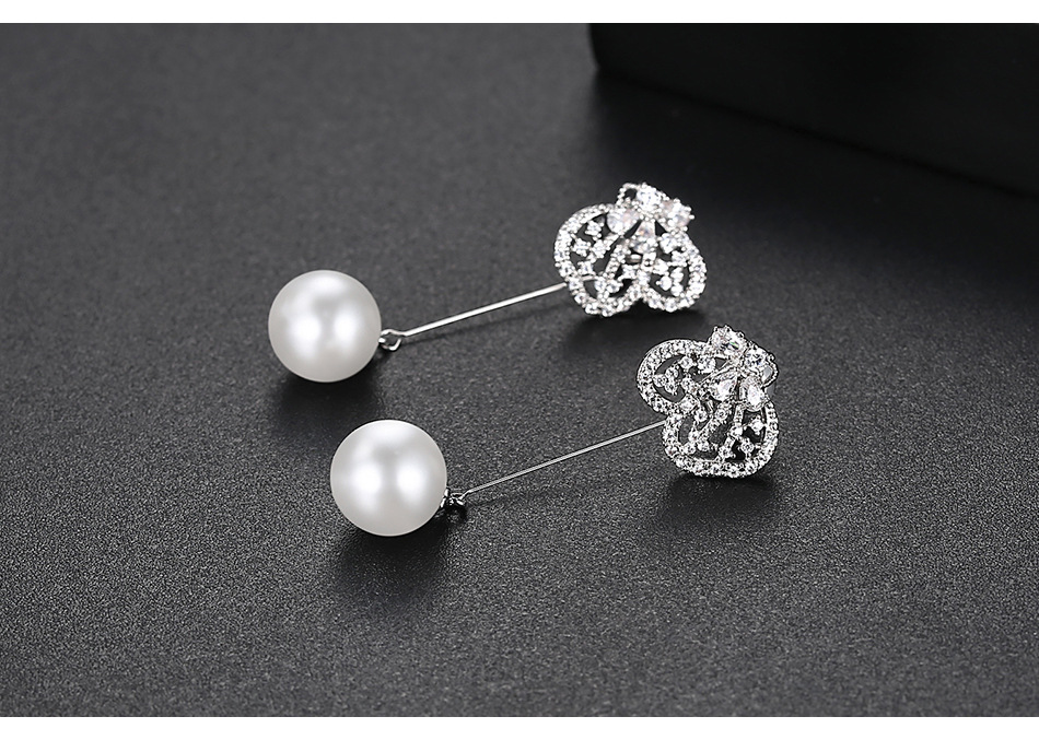 Stud Pendientes Sweet Wild Lady Copper Zirconium Long Pearl Pendant Stud Earrings Gift display picture 2