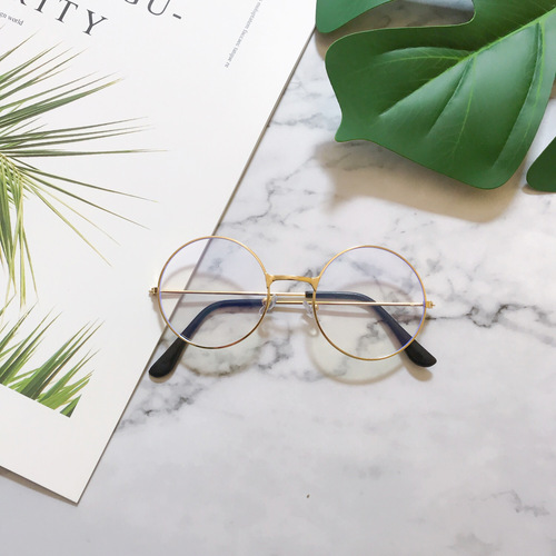 Women's Round Eyeglass Frames, Korean-style Trendy Retro Design with Gold Wire and Polygonal Shape | Popular Online Model for Men – Plain Glass Eyeglasses