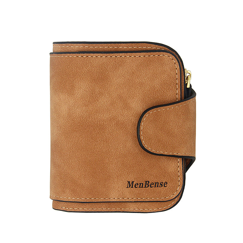 Nueva cartera corta de las mujeres del color del caramelo de gran capacidad retro mate Cartera de cuero