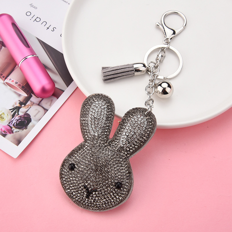 31g Weight Diamond Design Rose Red, Red, Silver, Yellow, Black Color Korean Creative Cartoon Korean Velvet Bunny Spot Drill Keychain Car Key Chain Students' School Bag Pendant Wholesale 无