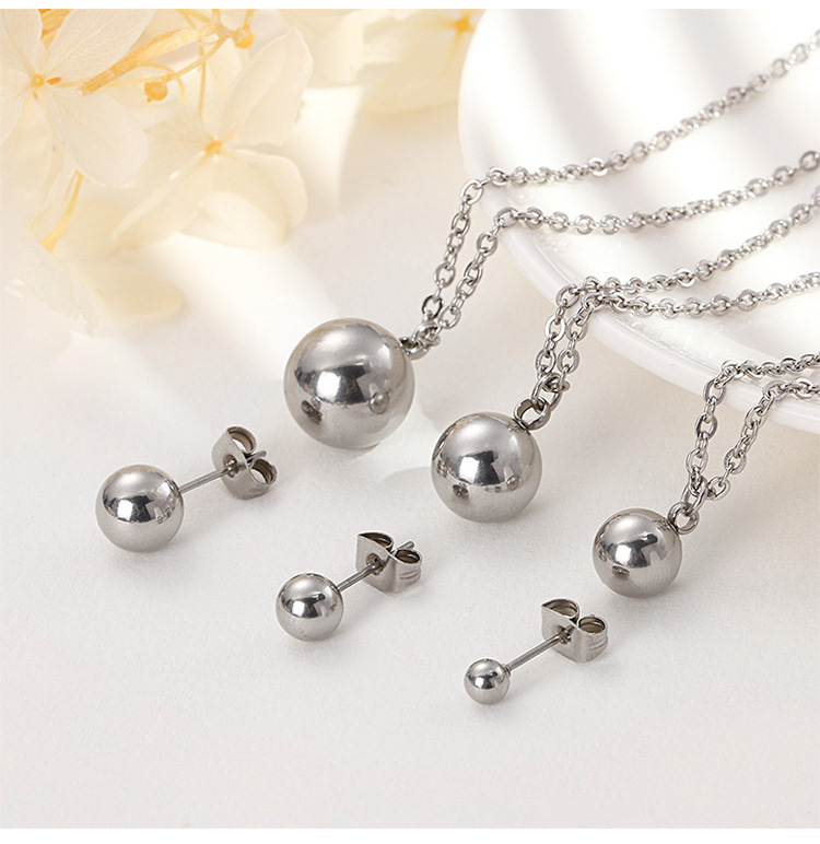 Fashion Stainless Steel Small Round Bead Necklace Earrings Set Wholesale Nihaojewelry display picture 4