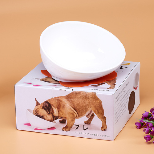 Cat and Dog Bowl, Bully Dog Ceramic Bowl, Pet Feeding Supplies Flat-faced Short-muzzle Dog Universal Feeding Tray Anti-slip with Mat Feeder
