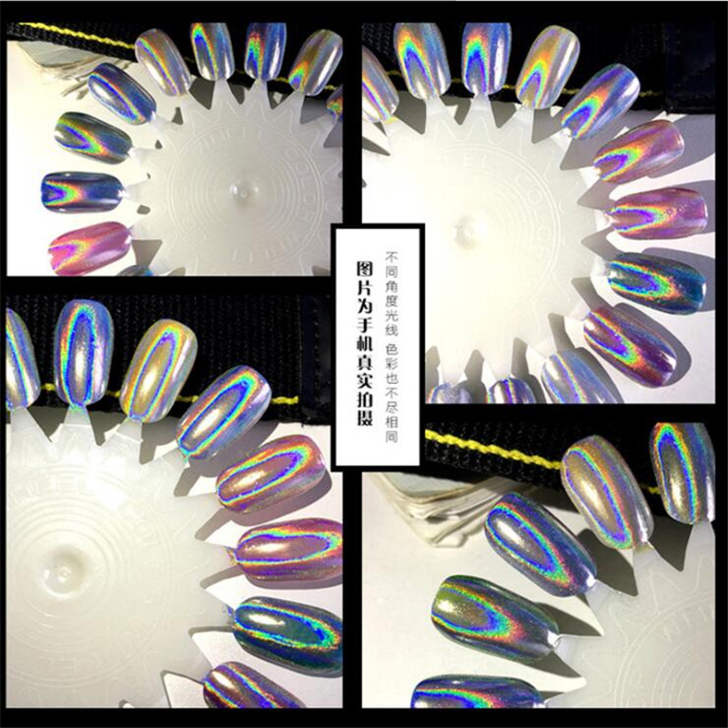 Transfronteriza especial manicura galvanoplastia espejo mágico polvo colorido brillo mágico láser de alta gama plata Super brillante 1G 0,5g paquete