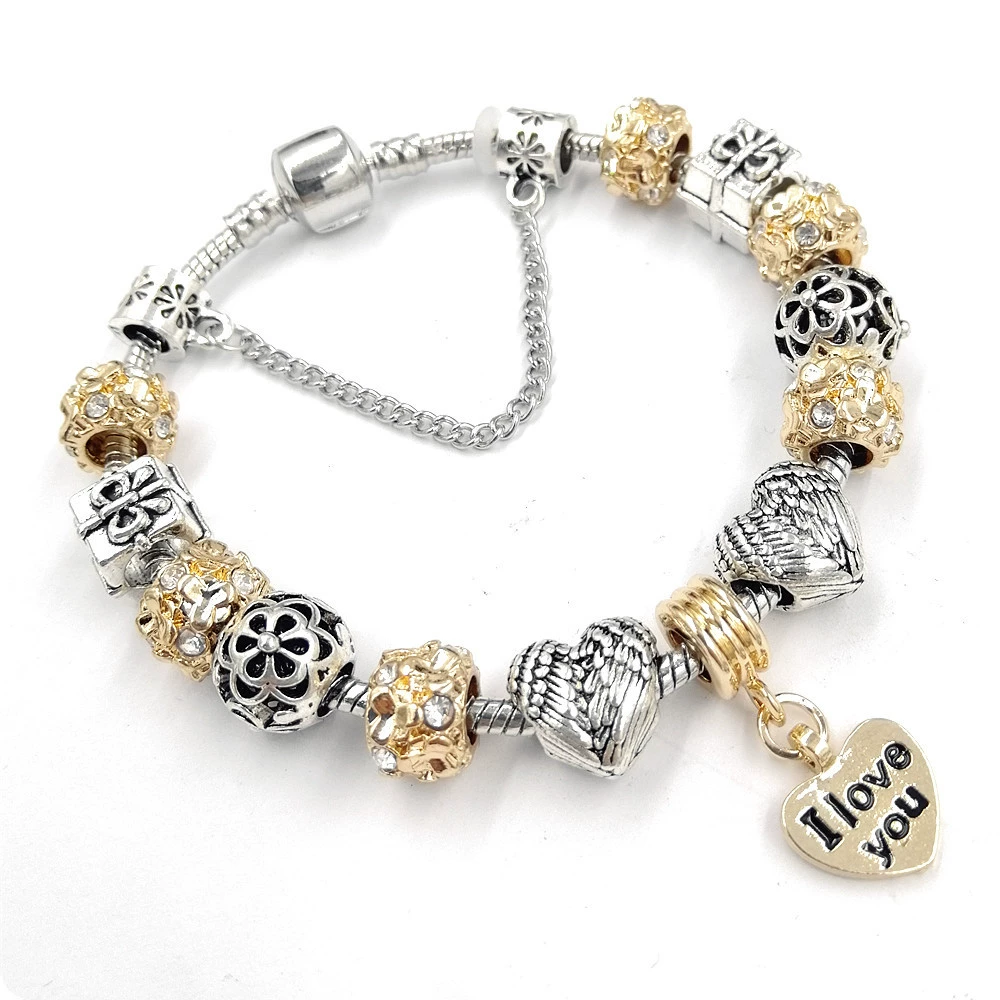 Amazon jewelry DIY crystal peach heart shell bracelet I love you glass beads