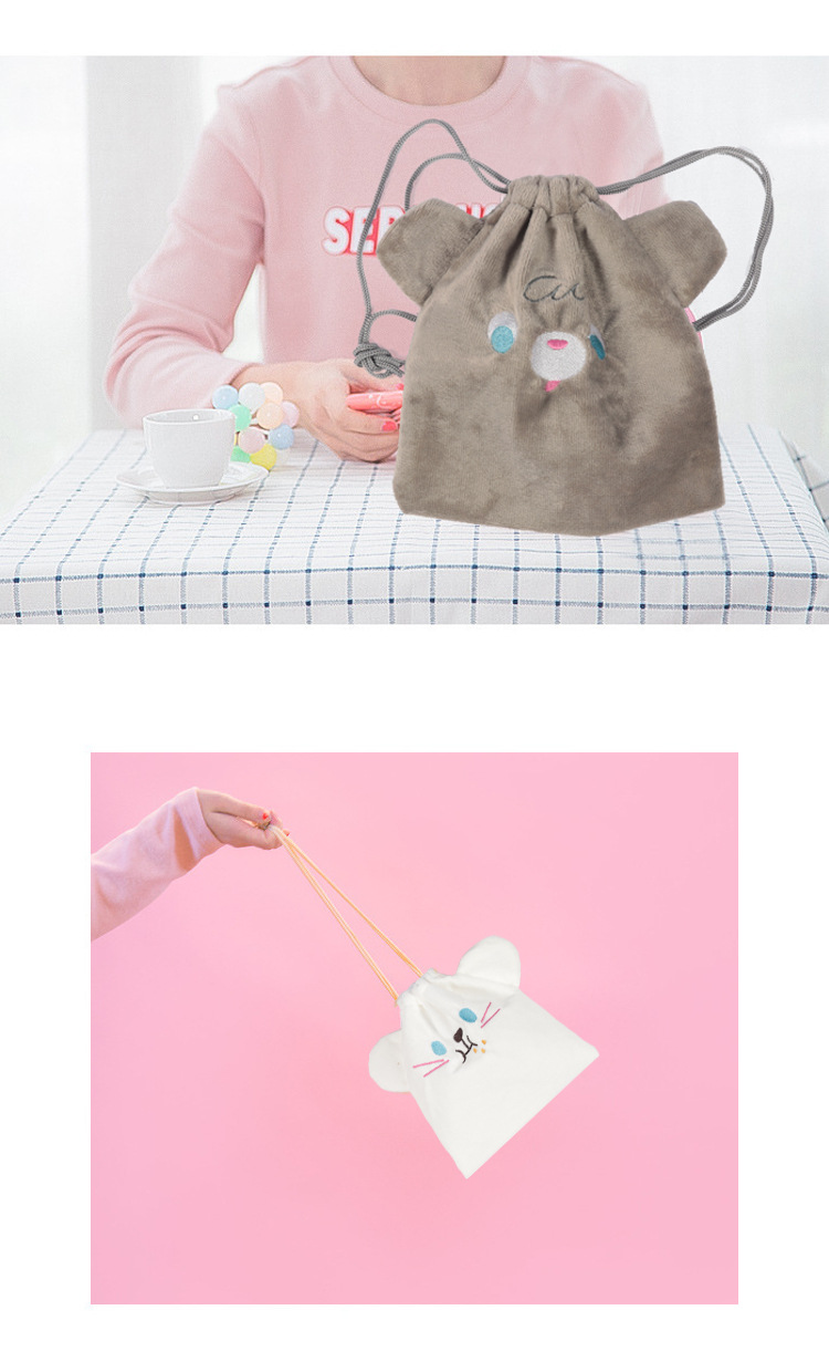 Fashion New Korean Animal Drawstring Bag Jewelry Drawstring Pocket Cosmetic Bag Flannel Cute Storage Bag Nihaojewelry display picture 4