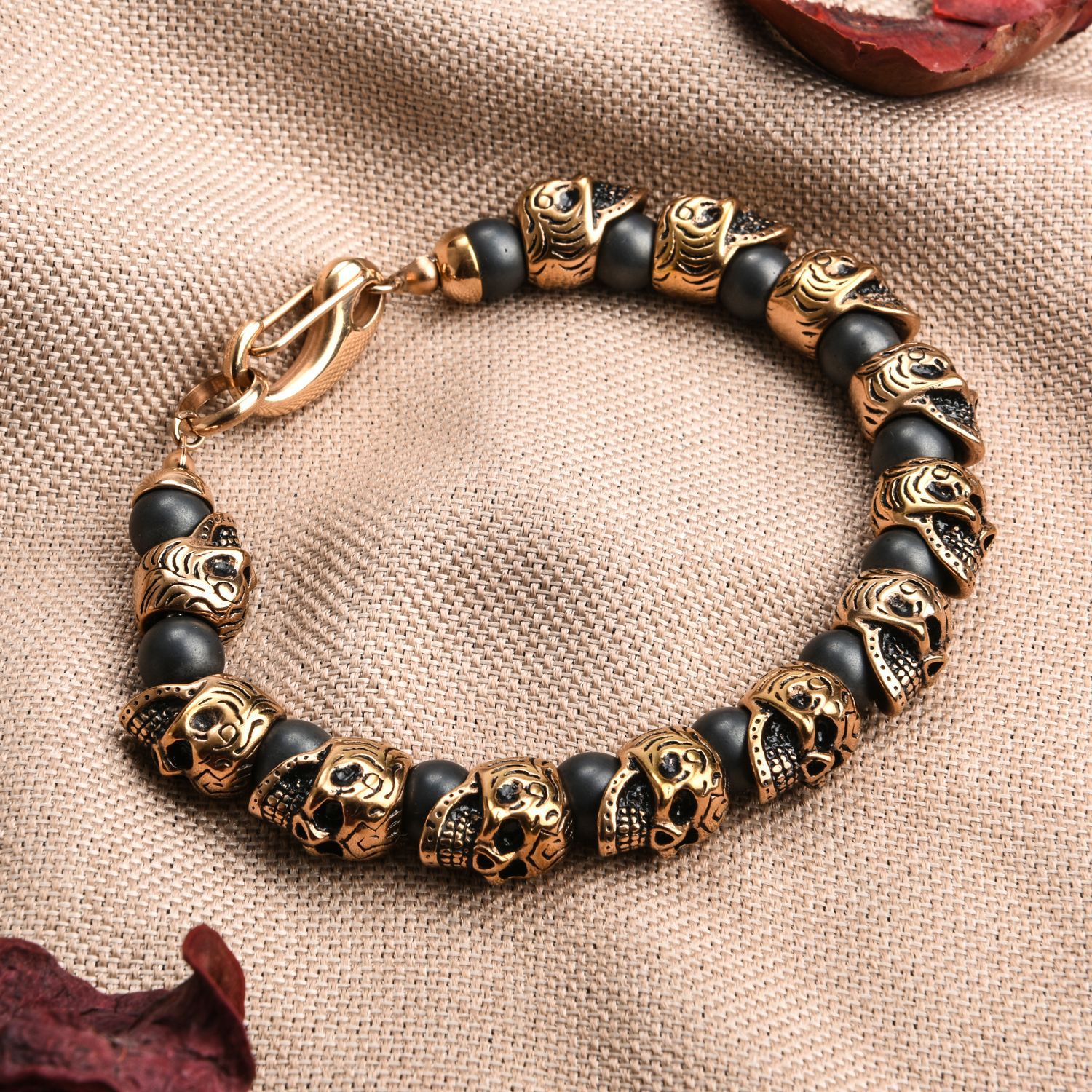 Daily Occasion Stainless Steel, natural stone Material Modern Style Skull Stainless Steel Natural Stone Halloween Men'S Bracelets Men's Chain Bracelets