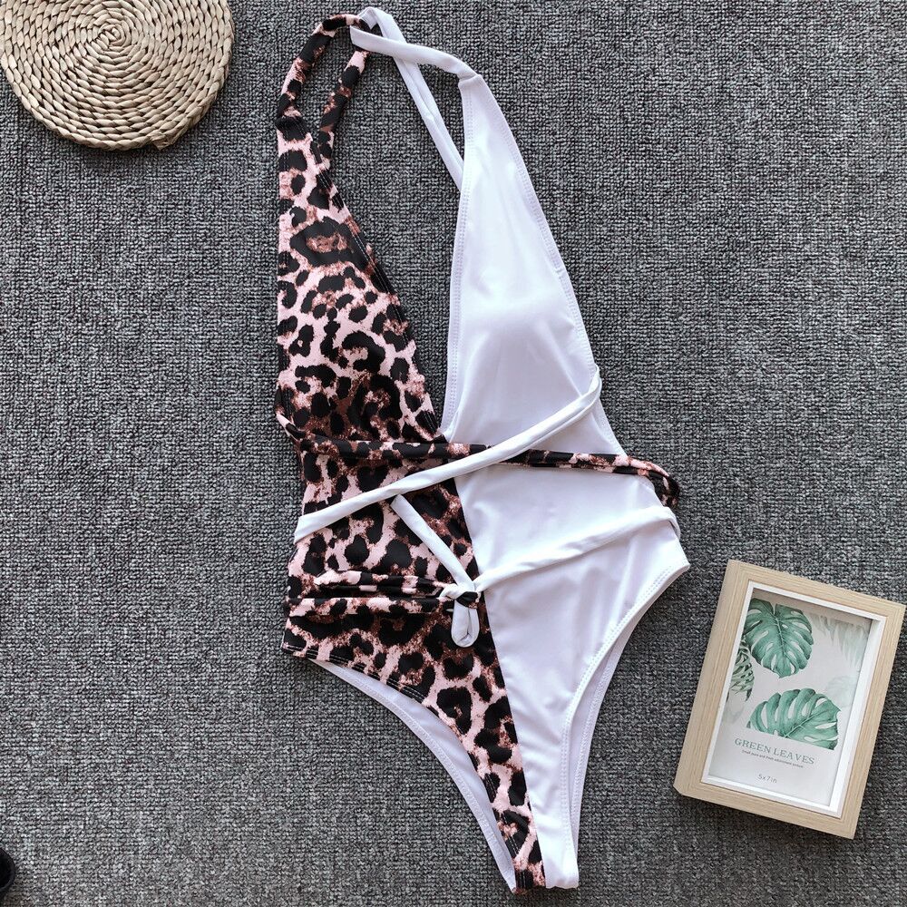 venta caliente traje de baño de una pieza con estampado de leopardo traje de baño de una pieza bikini 8 colores NSDA1230