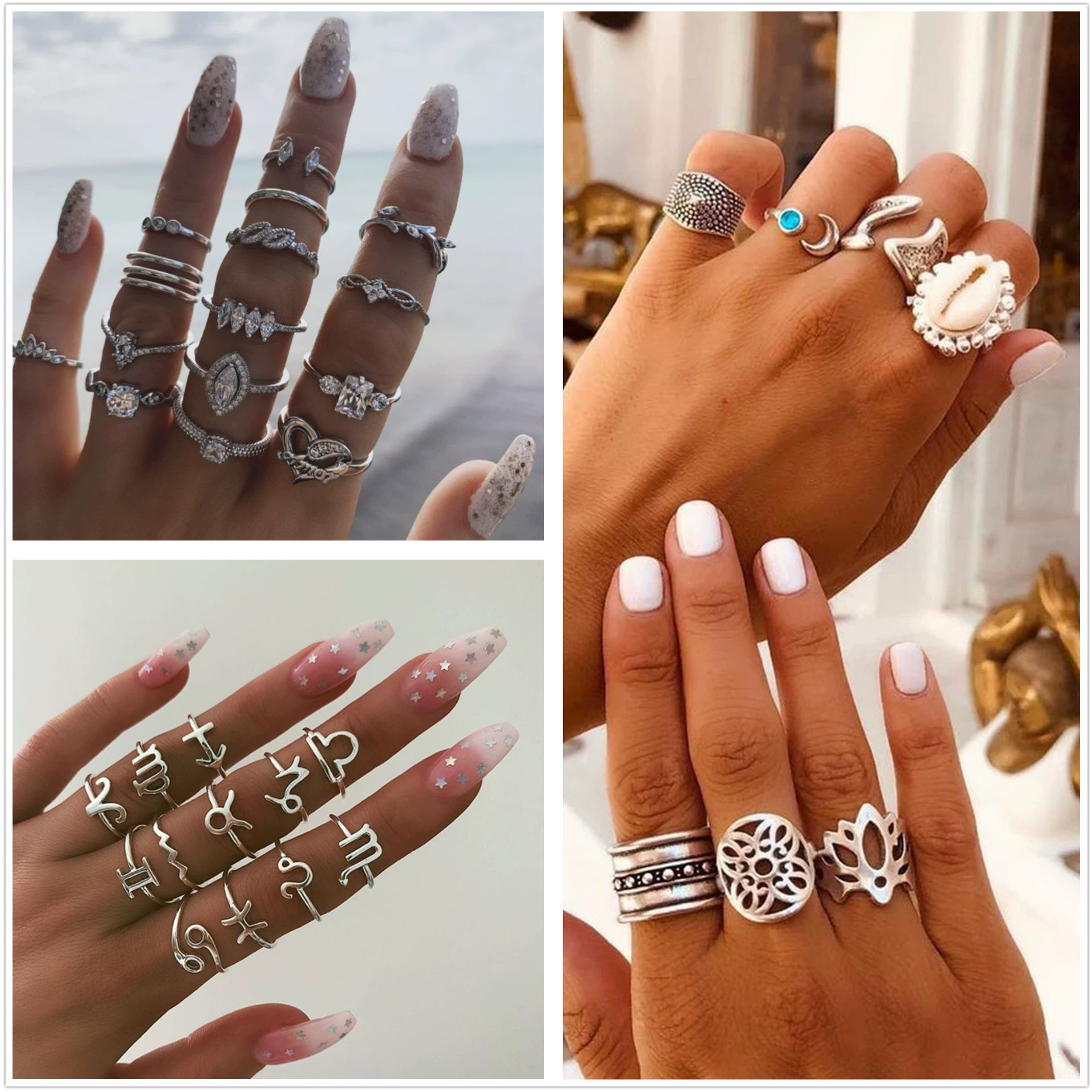 Creative set, metal ring, boho style, European style