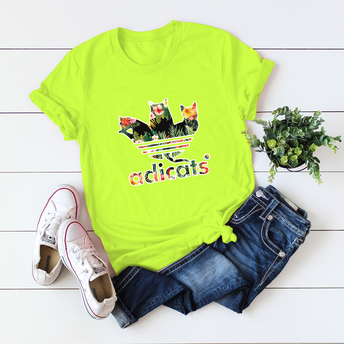 cat letters short-sleeved T-shirt NSSN3387