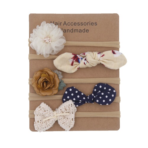 Fashion ins children's flower bow soft nylon headband hair accessories five-piece set baby headband card set