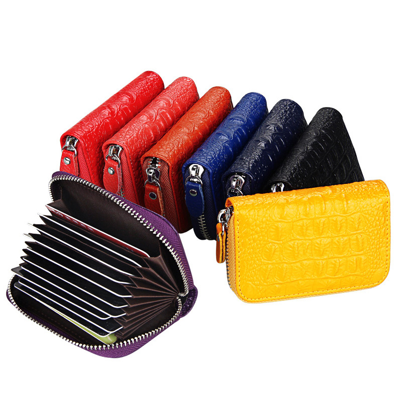 短款女士真皮卡包多卡位 鳄鱼纹风琴卡包男士信用卡卡套厂家货源