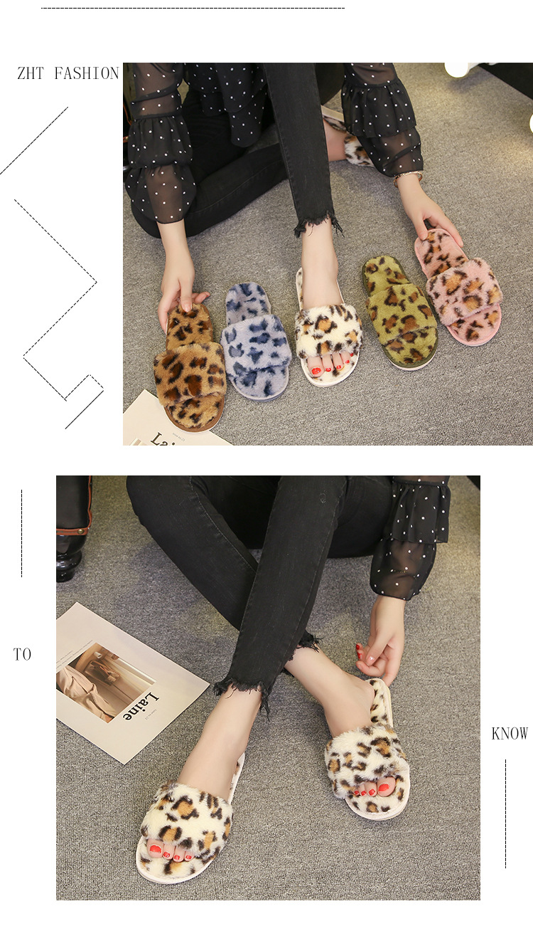 pantuflas de felpa con estampado de leopardo para mujer NSPE10031