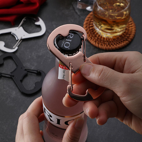 Multifunctional bottle opener, stainless steel 8-character carabiner, outdoor EDC portable quick-hang keychain, gift gadget