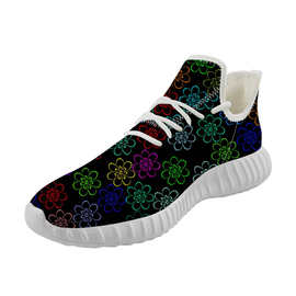 Shopify独立站蝴蝶卡通花图跑步鞋休闲椰子鞋女飞织运动鞋子定制